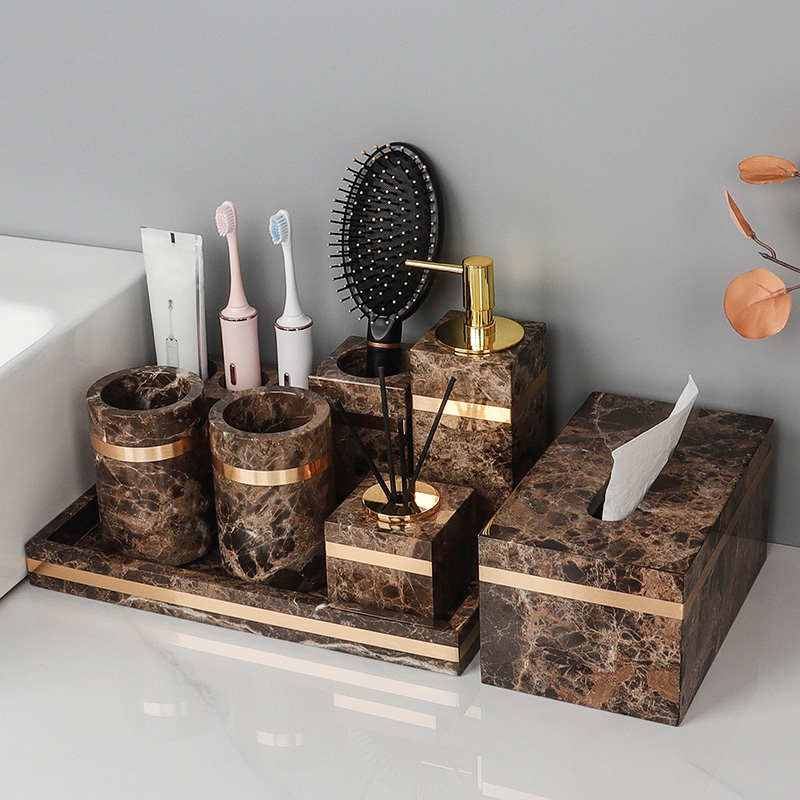 Zara Home Bathroom Set - Emperador Zestaw łazienkowy z ciemnego naturalnego