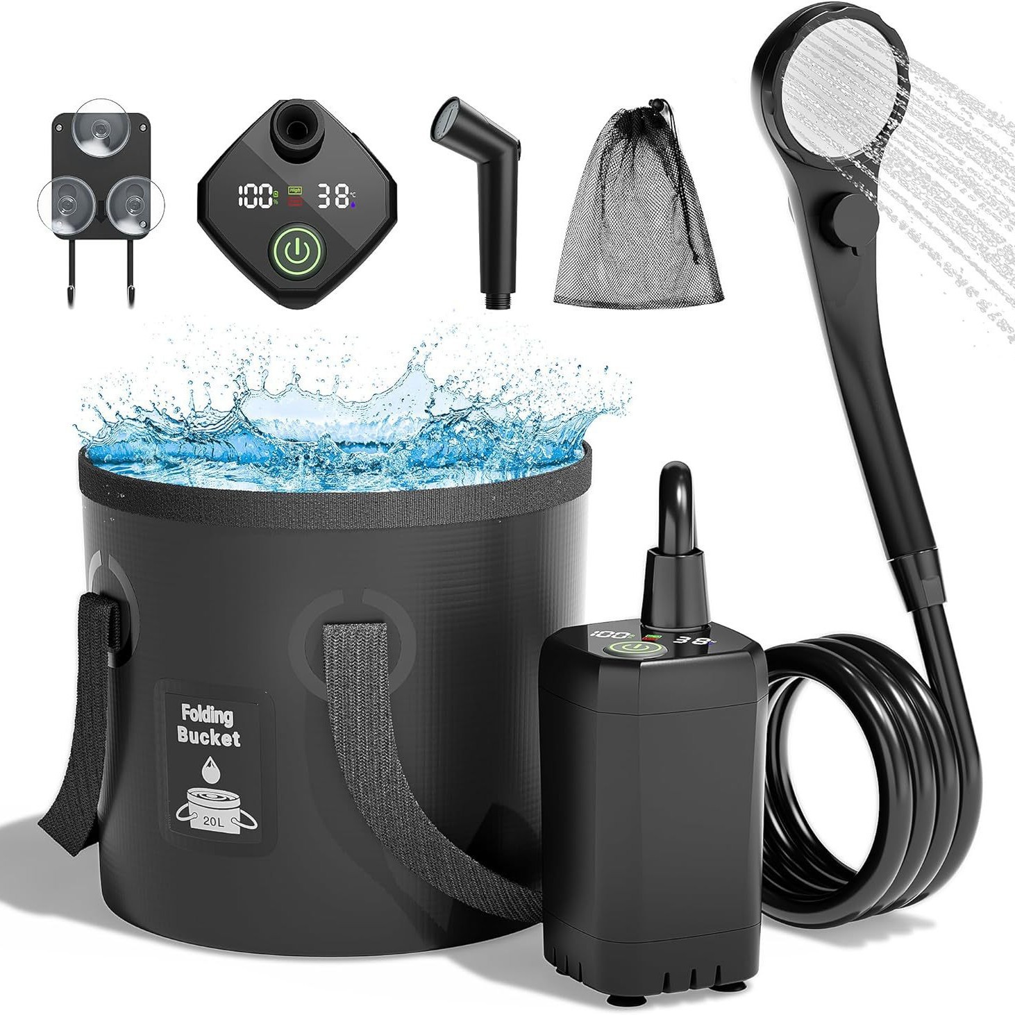 Home Bath - Przenośny, samozasysający, elektryczny prysznic zewnętrzny, prosta