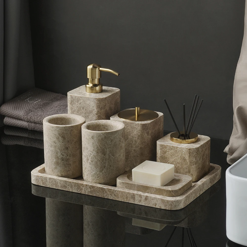 Zara Home Bathroom Set - Zestaw akcesoriów łazienkowych z marmuru Emperador