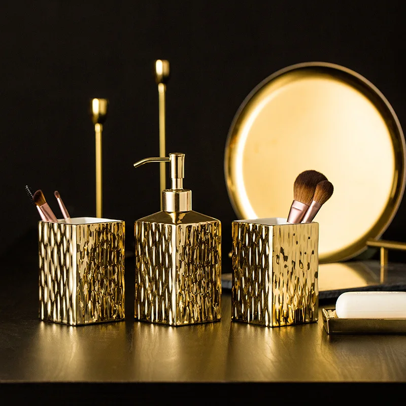 Zara Home Bathroom Set - Ceramiczny zestaw akcesoriów łazienkowych Złoto Srebro