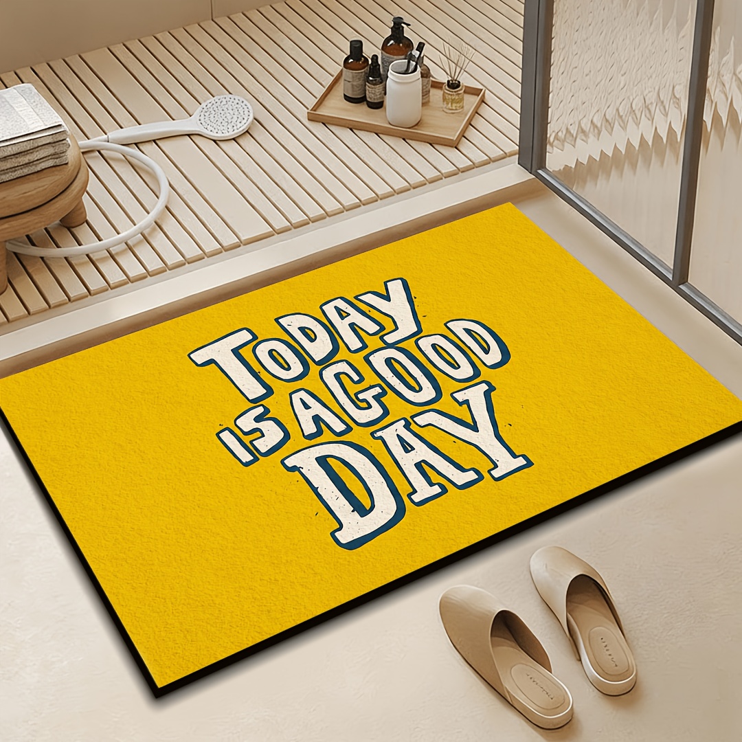 Home Goods Bathroom Mats - Żółta wycieraczka z napisem 